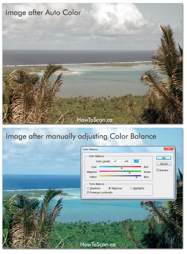 fix photo scan color balance photoshop
